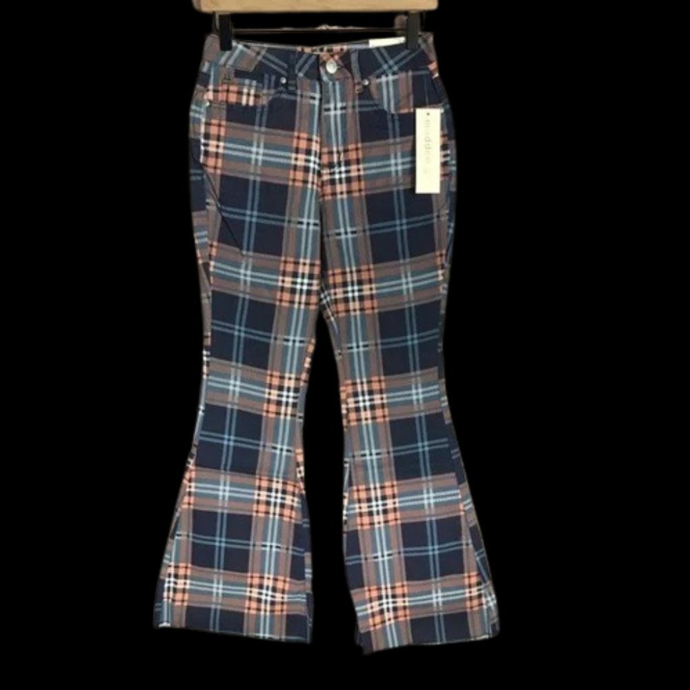 Madden Girl Carly Super High Rise Flare Jeans Navy/Coral - Size 27